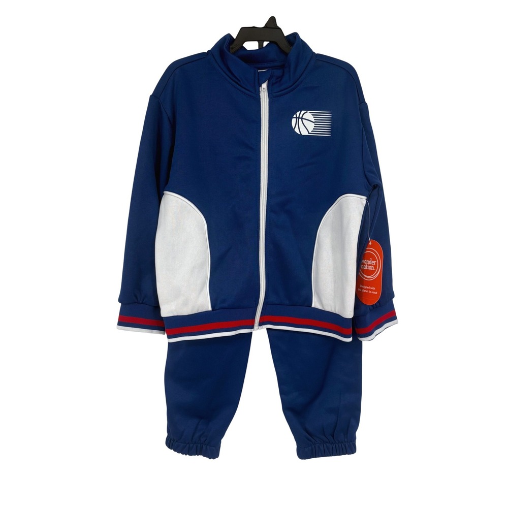 Blue Tracksuit Set Boys 4T Blue Basketball Zip Jacket Joggers Wonder Nation NEW